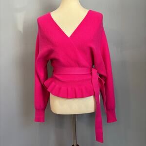 Lulus Hot Pink Faux Wrap Ribbed Knit Sweater Peplum Top S Balletcore Coquette